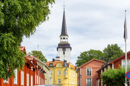 Mariefred townscape featuring Mariefred Church steeple