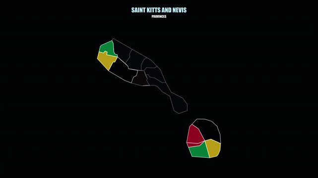 Saint Kitts and Nevis Provinces Form National Outline on World Map
