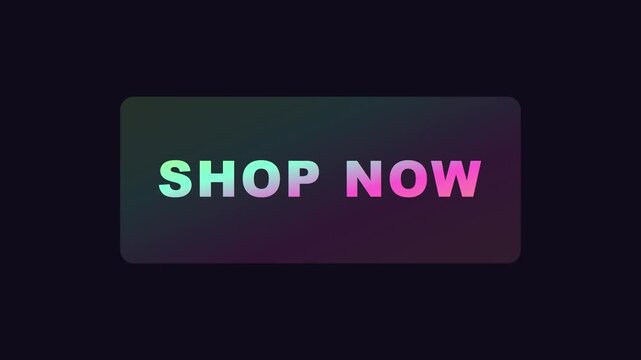 Shop now button with modern gradient glow effect for e-commerce and digital marketing animation 4k call to action