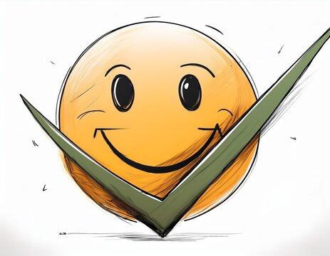 smiley face with check mark floating on white background no editable strokes