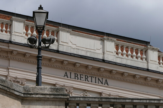 Albertina Museum Facade with Historic Street Lamp in Vienna, Austria