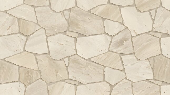 Natural beige stone wall texture, seamless flagstone masonry pattern, rustic limestone rock surface for architectural design
