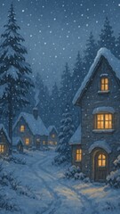 Fototapeta premium Cozy winter village mobile wallpaper