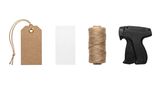 Clothing tag set with price label string spool and tagging gun