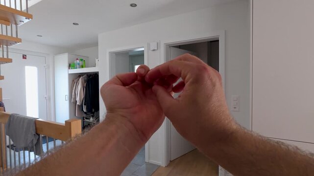 First-person POV of nail biting and skin picking caused by stress or anxiety. Ideal for nervous habits, mental health, and behavioral concepts.