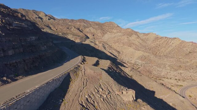 Drone Dolly In of Mountainous Arid Cuyo Landscape along Ruta Nacional 150, San Juan, Argentina