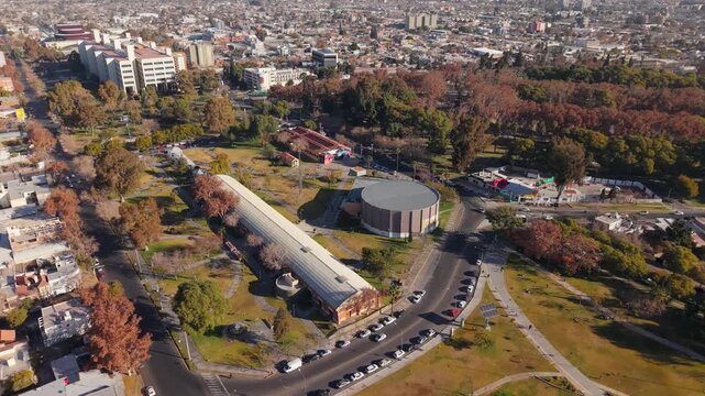 Aerial Establishing View of Civic and Cultural Park, Conte Grand Center, and Convention Center in San Juan, Argentina