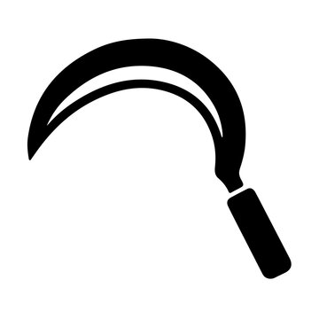 Traditional farming sickle icon with crescent blade vector harvesting scythe silhouette
