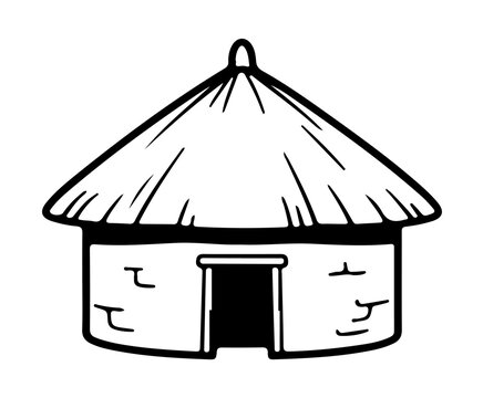 Traditional tribal hut icon with layered thatched roof vector clay house illustration