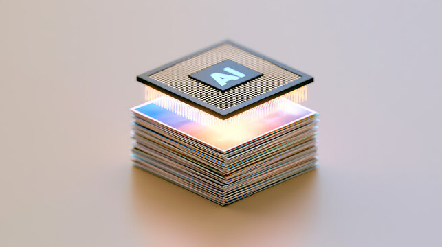 AI Processor and Data Stack Representing Advanced Technology, Machine Learn, and Information Processing in Digital World