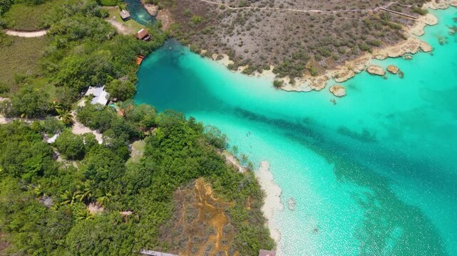 Drone view of Bonanza Lagoon in Bacalar lagoon system