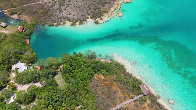 Drone view of Bonanza Lagoon in Bacalar lagoon system