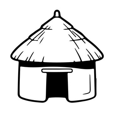 Traditional tribal hut icon with layered thatched roof vector clay house illustration