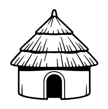 Traditional tribal hut icon with layered thatched roof vector clay house illustration