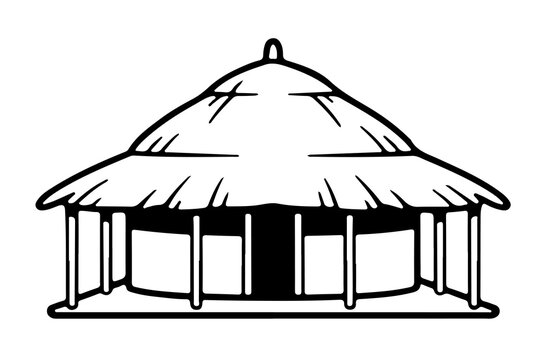 Traditional tribal hut icon with layered thatched roof vector clay house illustration