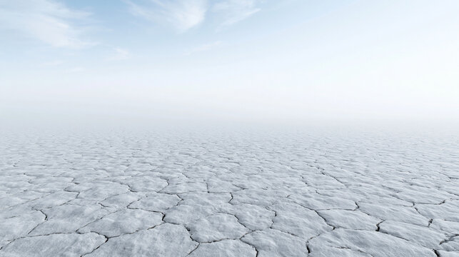 Cracked Dry Earth Landscape Under Pale Sky Illustrating Drought