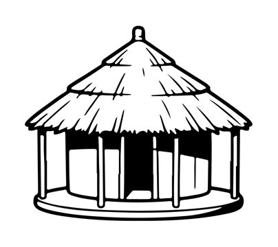 Traditional tribal hut icon with layered thatched roof vector clay house illustration