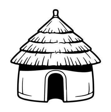 Traditional tribal hut icon with layered thatched roof vector clay house illustration