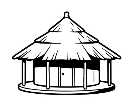 Traditional tribal hut icon with layered thatched roof vector clay house illustration