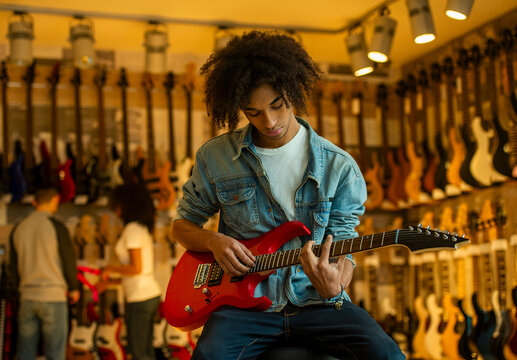 Focused Electric Guitarist.
