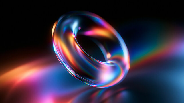 Abstract 3D Glass Torus with Iridescent Light Dispersion