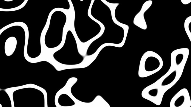 Bold black and white fluid shapes and liquid blobs morphing dynamically in seamless background loop