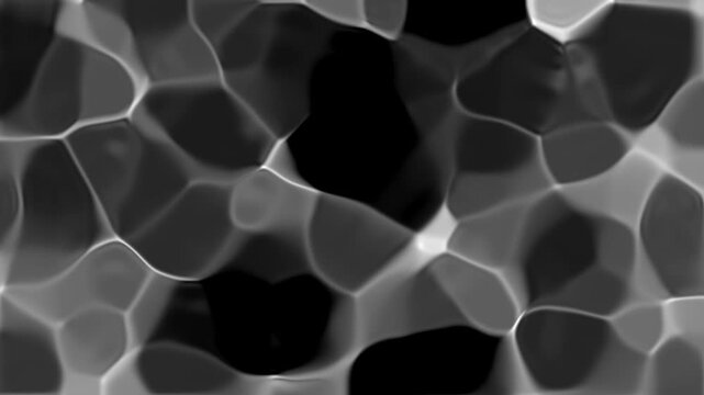 Very large soft grayscale liquid cellular shapes fluctuating smoothly like swimming pool caustics, seamless loop