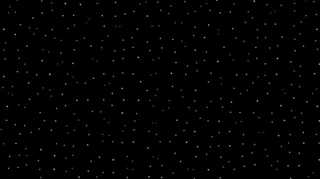 Sparse arrangement of small white glowing dots drifting across black background, seamless loop motion visual
