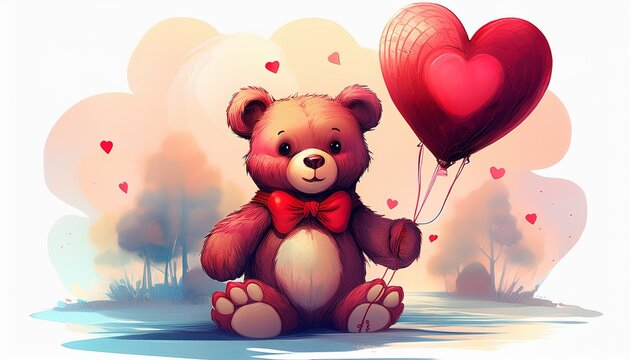 teddy bear holding a heart shaped balloon