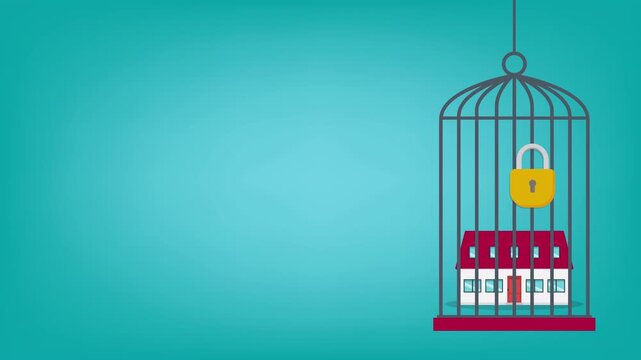 House Trapped Behind Bars with Padlock, Home Ownership Restriction Concept