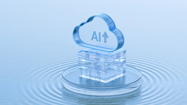 Abstract cloud computing and artificial intelligence concept with modern digital technology on a soft blue background