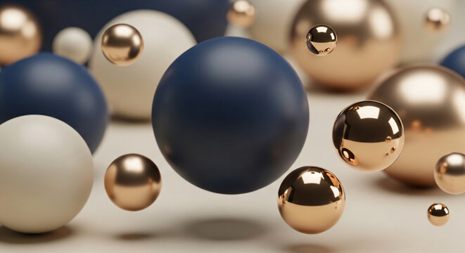 Navy Blue Gold 3D Spheres Floating Abstract Geometric Background