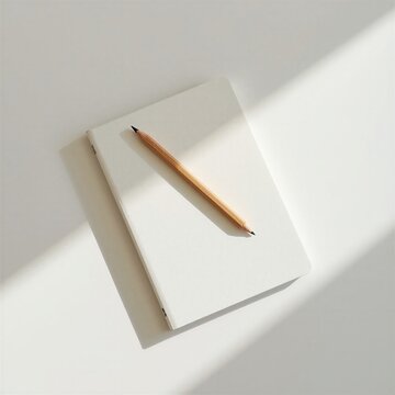 L&aacute;piz de Madera sobre Cuaderno Blanco Abierto: Concepto de Educaci&oacute;n y Creatividad

