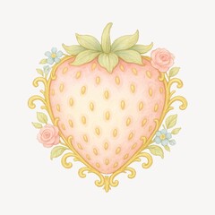 Obraz premium Elegant strawberry illustration with floral accents.