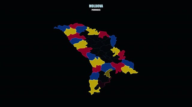 Glowing Moldova Regions Assemble into Country Shape on World Map
