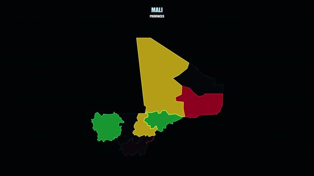 Mali World Map with Glowing Provinces Forming National Outline