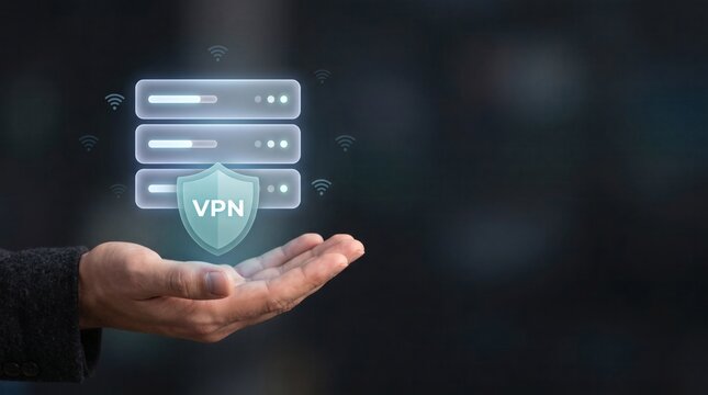 VPN Security Technology with Virtual Server Shield for Encrypted Internet Connection and Private Network Protection.
