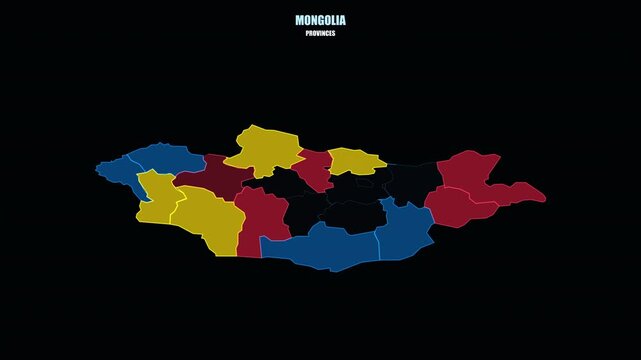 Mongolia Highlighted World Map Animation with Flag Colored Provinces