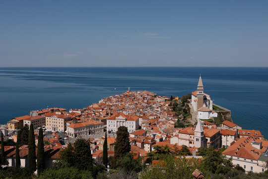 Aerial View of Historic Piran on the Adriatic Coast