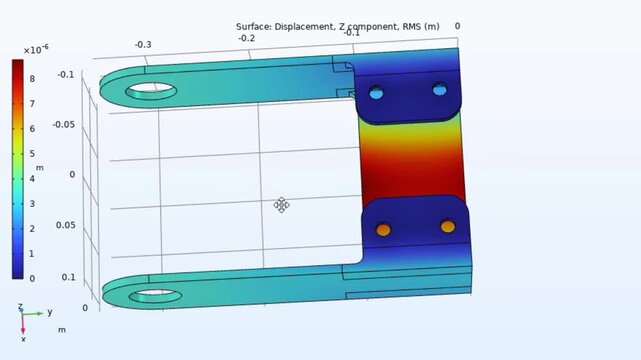 Video animation of computer 3d modeling of
metal bracket with rotation. 
Thermal cad analysis. Investigation of temperature 
distribution on surface of steel mechanical part.
Color graph of solids.