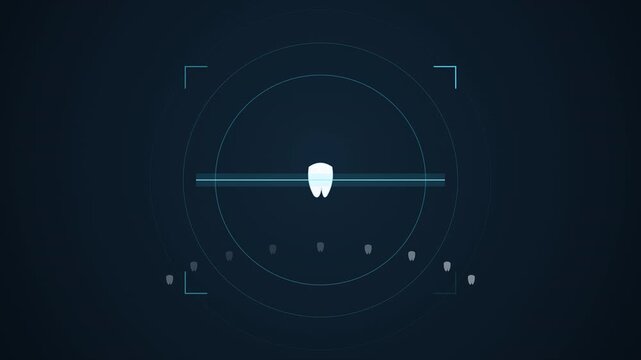Futuristic Dental UI HUD Scanning Tooth Icon with Glowing Laser