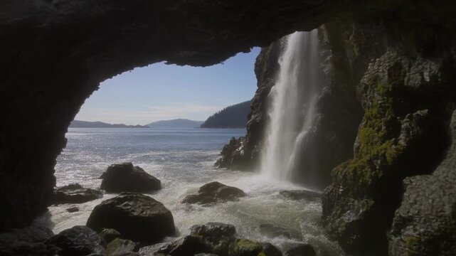 Glacial ice cave interior timelapse exploration