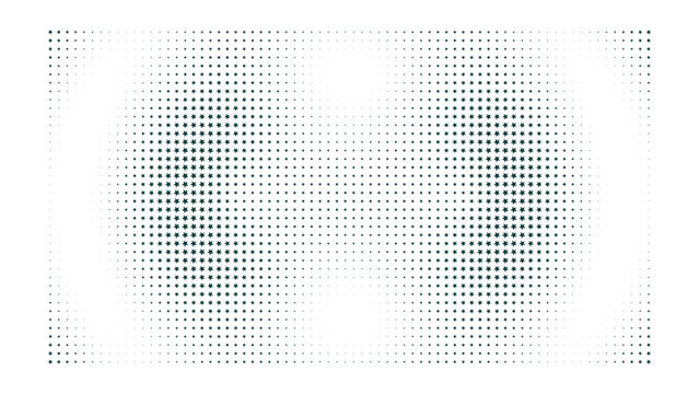 Rectangular grid of small cyan dots on a black background, forming a structured and symmetrical pattern with subtle variations in density