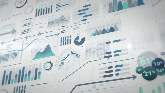 Animated infographics showing various diagrams during data processing