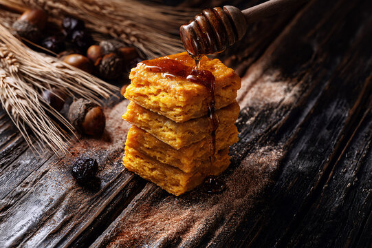 square sweet potato biscuits surrounded by a cornucopia display
