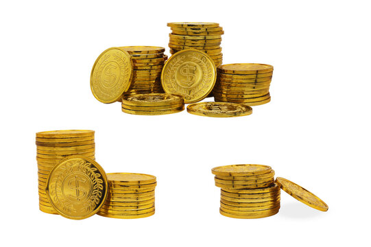 Stacks of Gold Coins on Transparent Background PNG