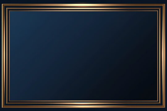 Luxury golden frame on dark blue background. elegant design template with shiny gold border and empty space.