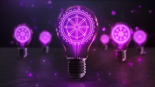 Glowing light bulbs with gears representing the innovation concept