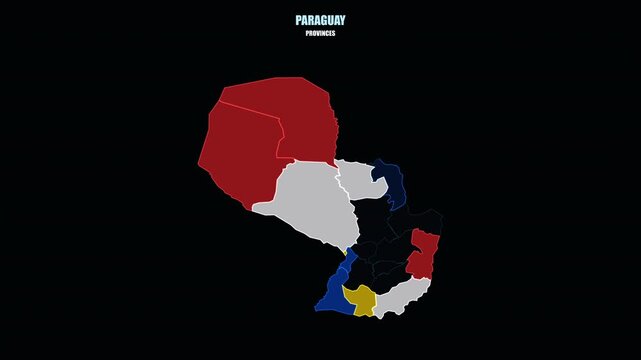 Paraguay Highlighted World Map Animation with Flag Colored Provinces