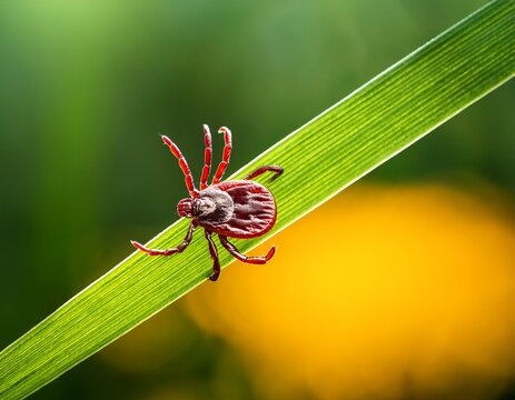 tick ixodes ricinus waiting for its victim on a grass blade parasite potentionally carrying dangerous diseases